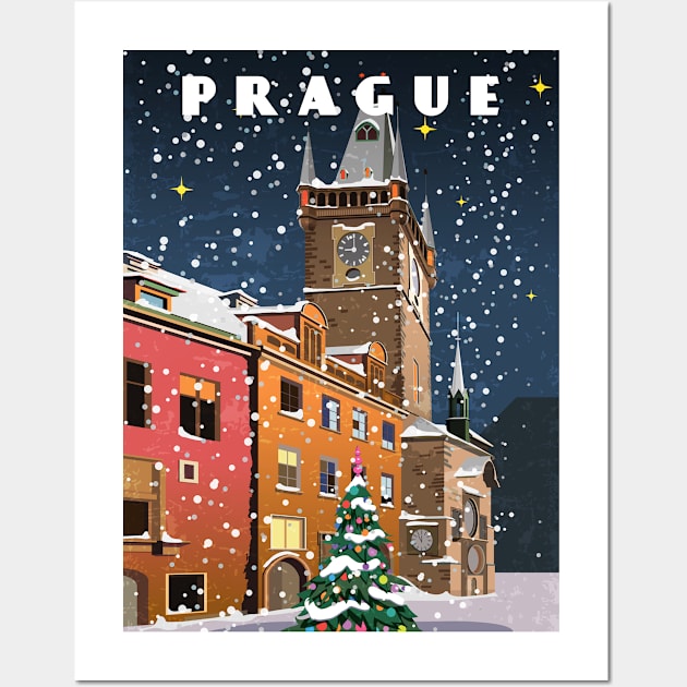 Prague, Czech.Retro travel poster Wall Art by GreekTavern